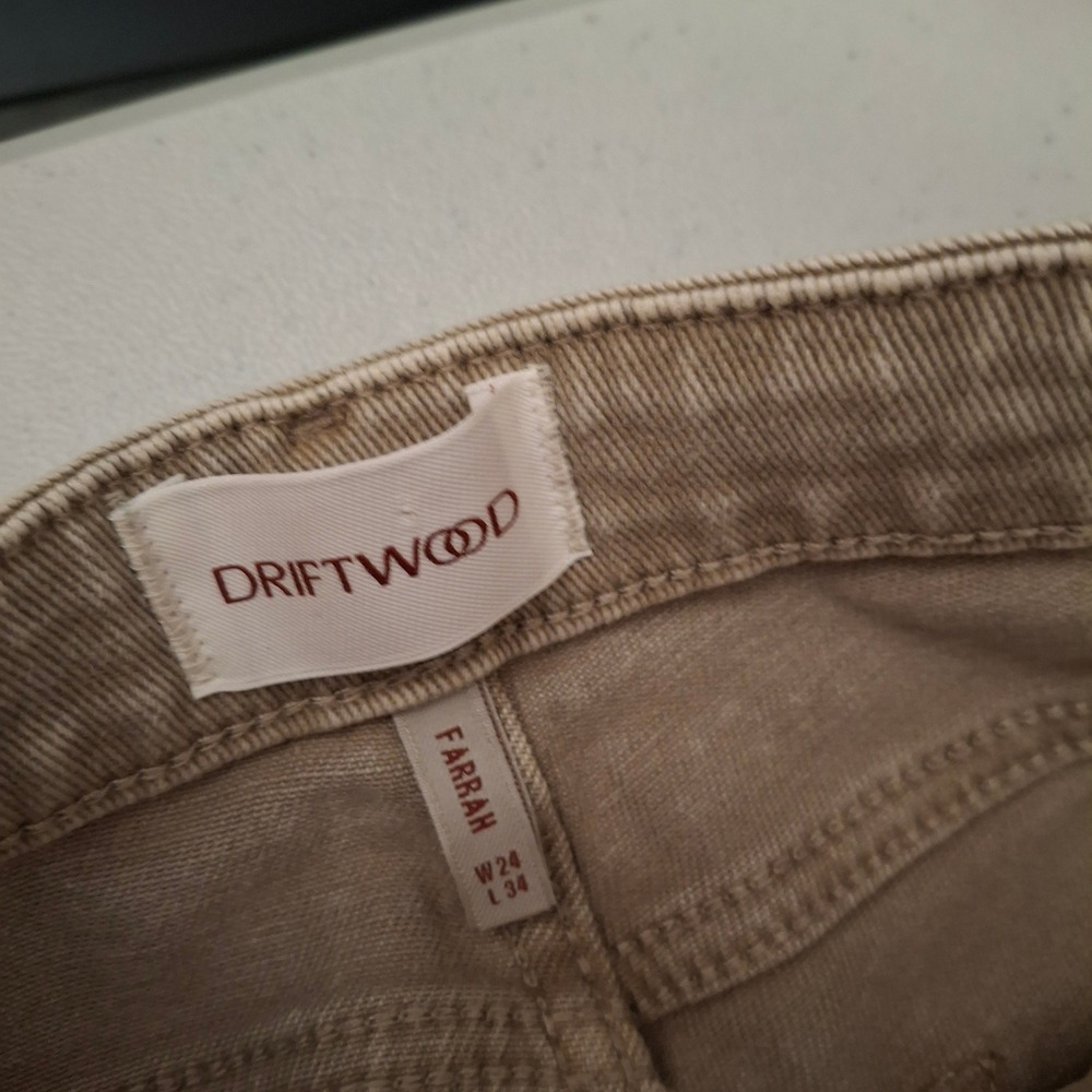 DRIFTWOOD Tan Wide Leg Jeans with Floral Panel - Picture 4 of 9